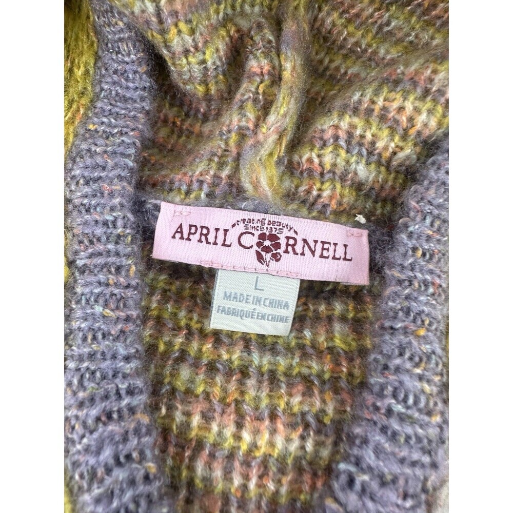April Cornell Hooded Sweater Pullover Knit Yellow Purple Geometric Womens Large - Picture 8 of 14